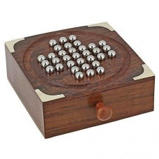 Wooden Solitaire Board Game with Metal Balls Beads Travel Games